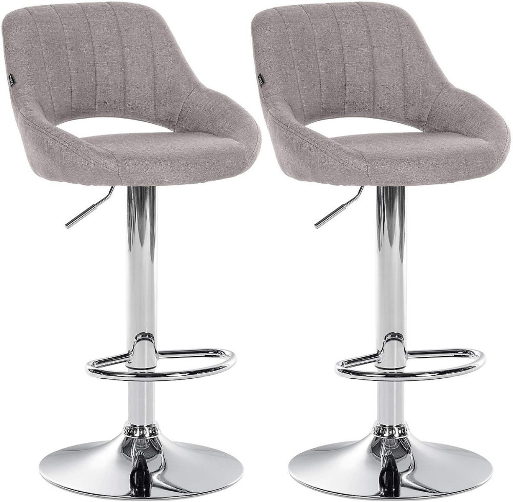 2 tabourets de bar Milet – tissu, pivotant, dossier, repose-pieds Métalchromé/Gris