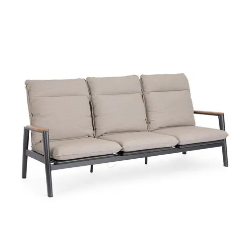 Canapé d'extérieur en aluminium et teck coloris beige Miguel - 213 x 86 x 92 cm