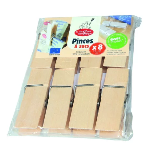 Pinces pour sac à vrac en bois de hêtre La Droguerie écologique - 8 pinces
