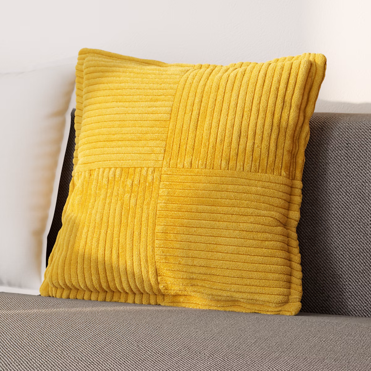 Housse de coussin en velours côtelé Galwey jaune ocre l.45 x L.45cm GoodHome – Réf. DLVOWQWIJ0363835225