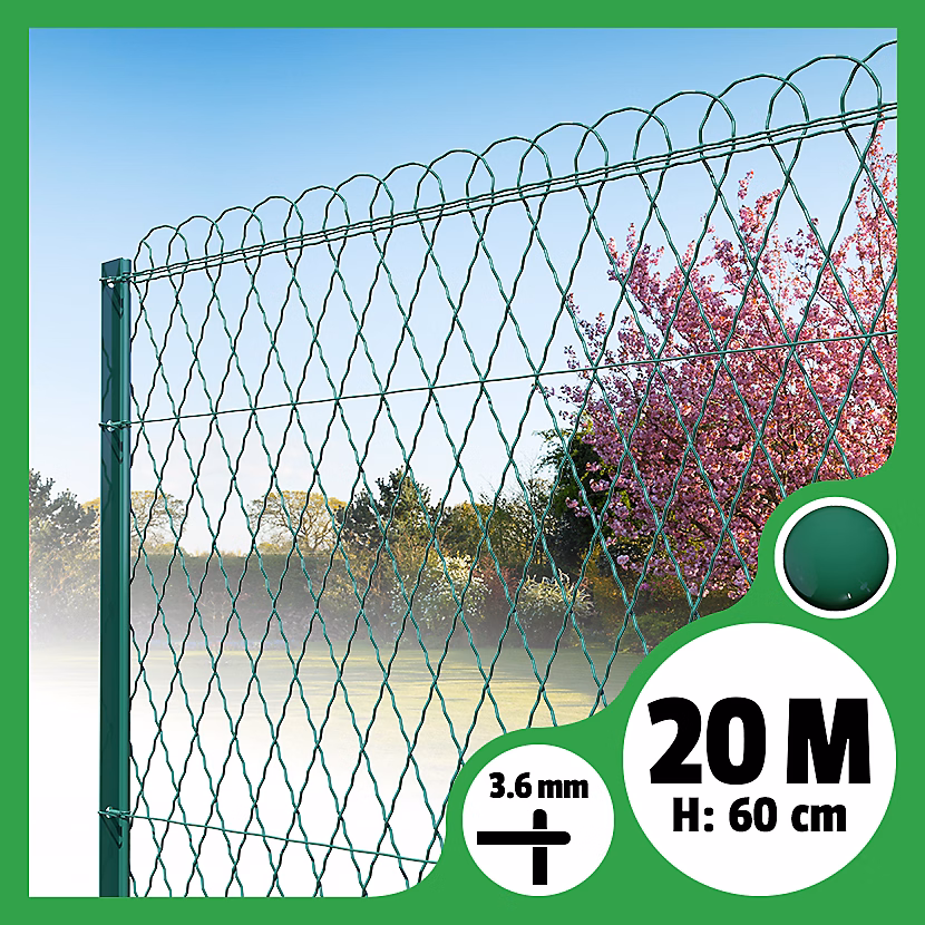 Bordure parisienne ronde longueur 20m – Vert, 60cm, 3.6mm