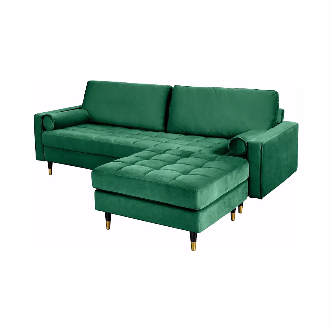 Canapé dangle réversible KOLIRI vert émeraude Canapé design en velours capitonné avec pouf assorti – Réf. SNUZVEZOQ9896488497