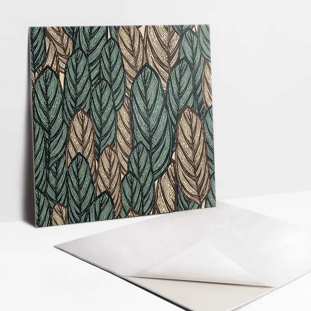 Carreaux vinyle Tulup 30 × 30 cm Feuilles bohèmes dessinées 9 pcs