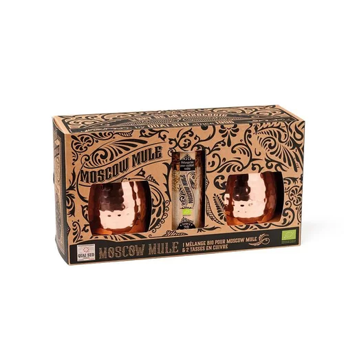 Coffret de préparation pour moscow mule bio avec deux tasses en cuivre Quai Sud - 110 g