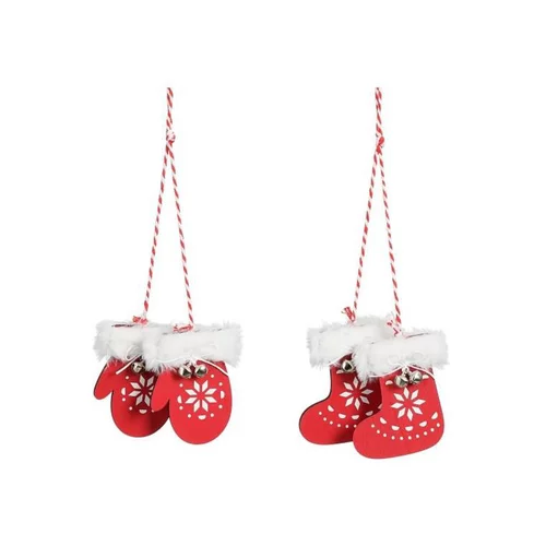 Suspension ornement gant chaussette coloris rouge en bois certifié FSC® - 8,5 x 6,5 x 2 cm