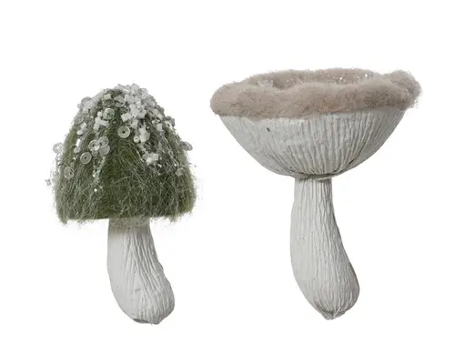 Champignon en polyester à pied blanc et chapeau coloré effet glacé - Ø 7 x H 9 cm
