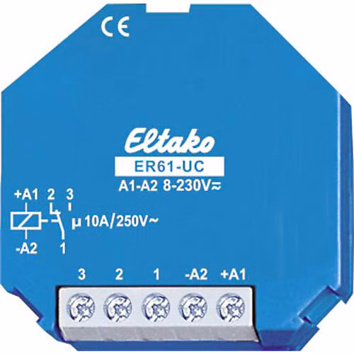 Eltako ER61 – UC Relais de commutation UC 1 inverseur 10 A 230 V, montage encastré ou en saillie
