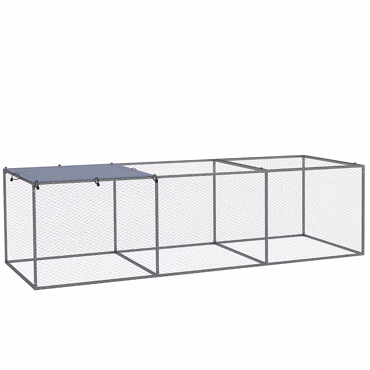 Cage parc enclos poulailler dim. 2 – 96L x 1l x 0 | 8H m | espace couvert | ouverture toit verrouillable | acier gris vert