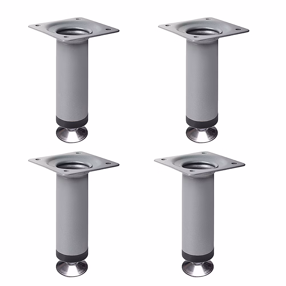 4 un. Pied rond pour meuble en acier | diamètre 30 mm – hauteur 100 mm – peinture aluminium avec régulateur de nivellement 15 – 25 mm