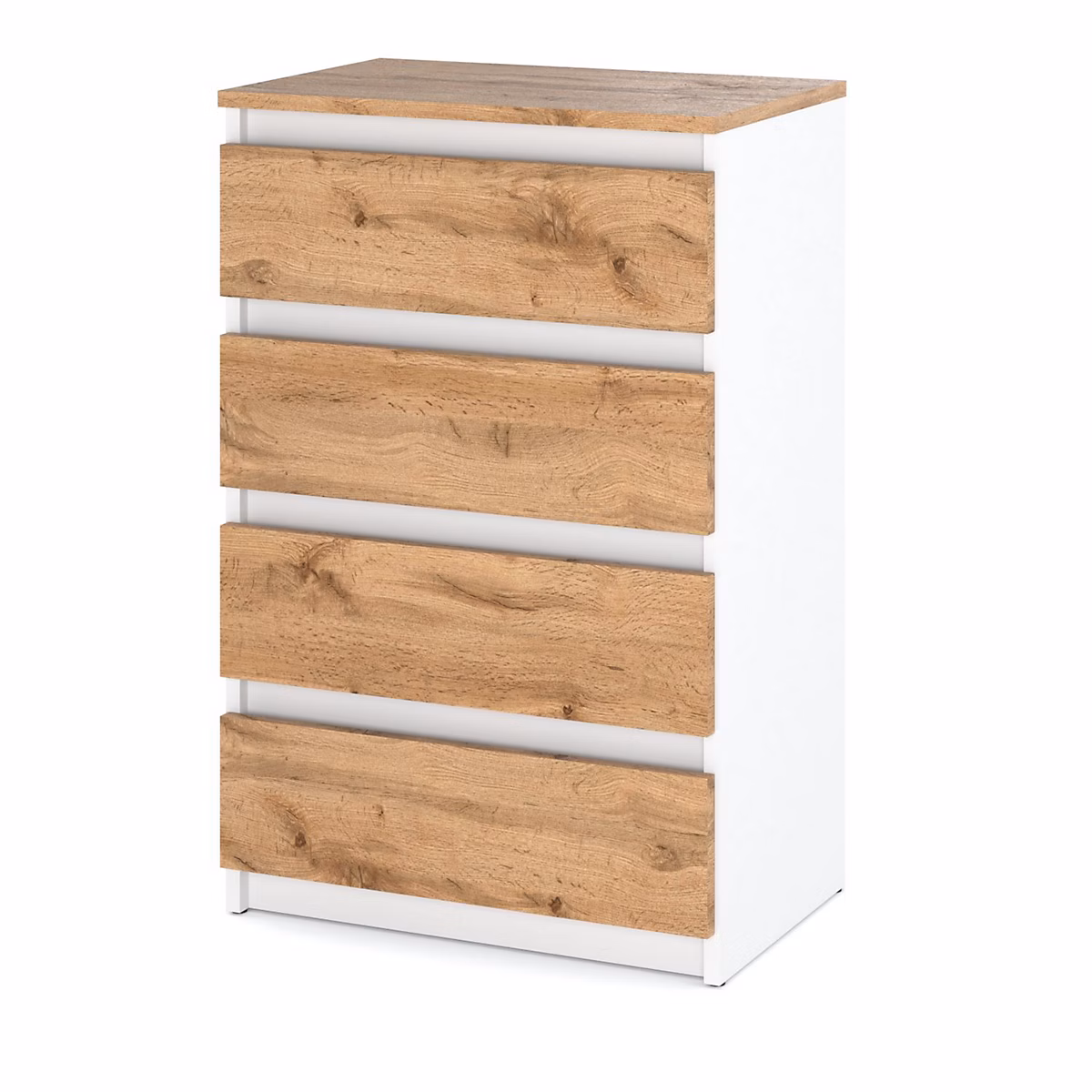 Commode Blanche Chêne Wotan avec 4Tiroirs 60 cm Meuble TV pour Salon Buffet – Réf. OUTYXRAOP7503250242
