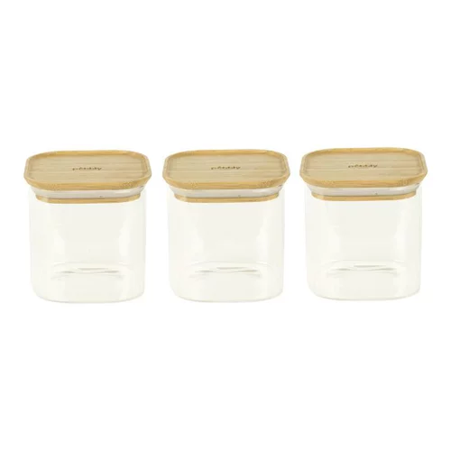 Lot de 3 boites carrées en verre et bambou - 800 ml