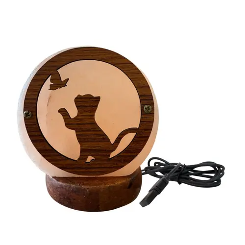 Lampe USB ronde en sel de l’Himalaya motif chat et papillon Idea for Project - 700 g