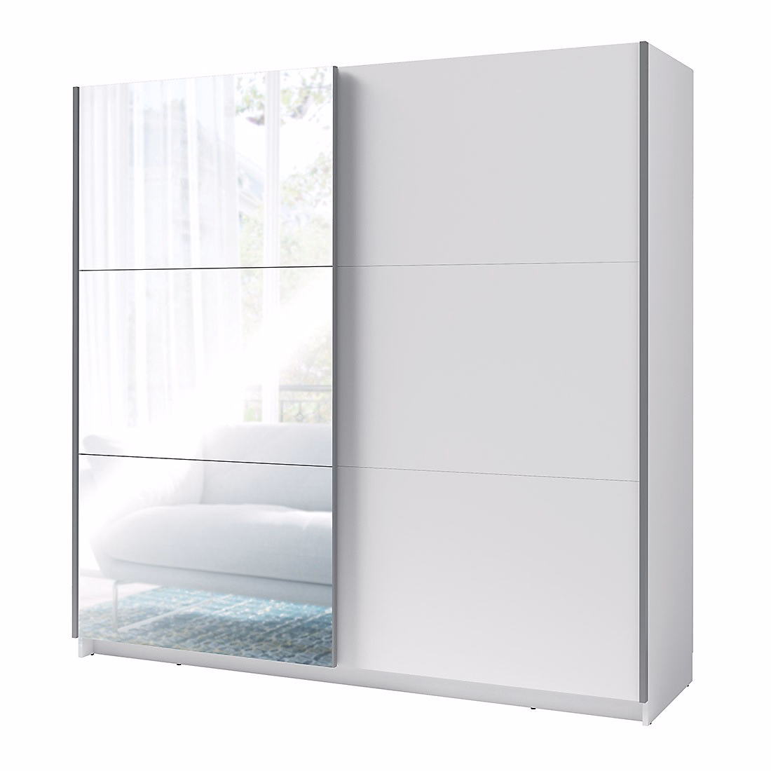 Armoire – garde robe 200 cm 2 portes coulissantes avec miroir, blanc, Collection ARSALA