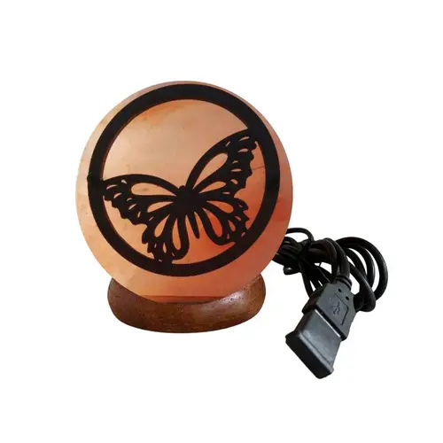 Lampe USB en sel rose de l’Himalaya décor papillon Idea for project - 700 g
