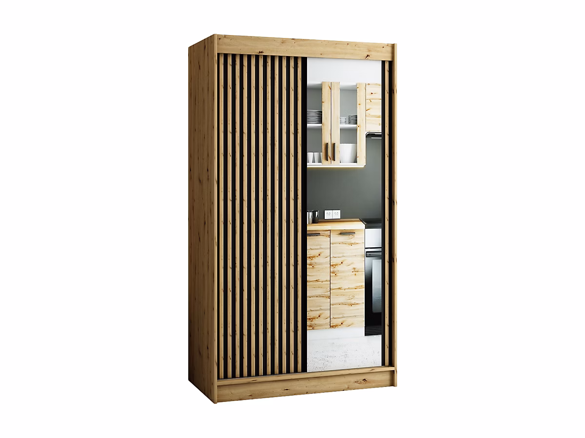 Armoire penderie – Armoire Lamelo 2 a portes coulissantes H. 200 x L. 120 x P. 62 2 portes