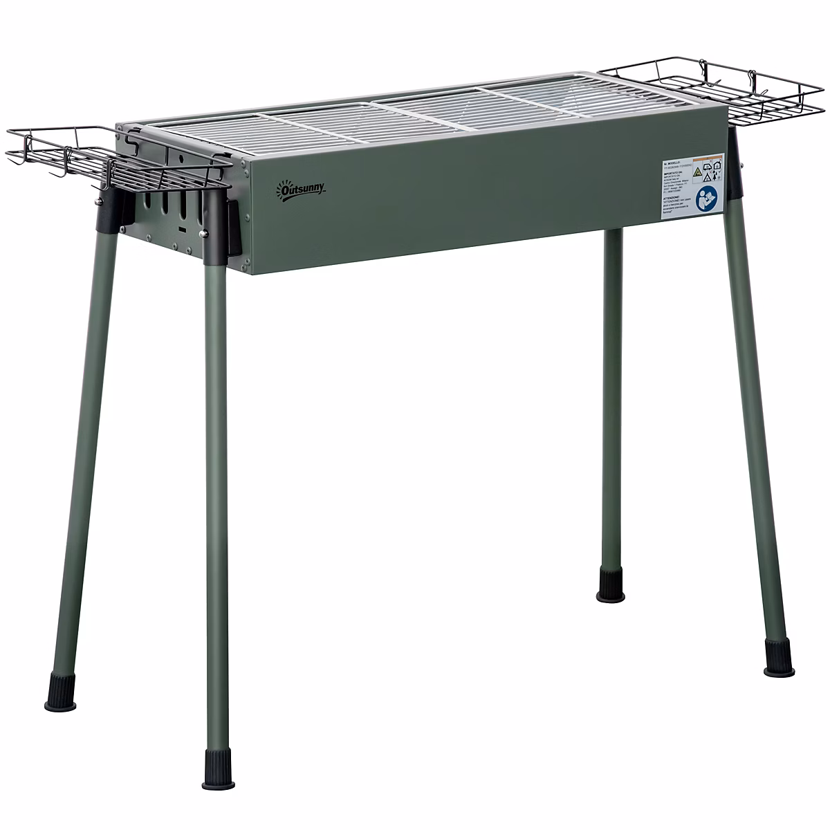Barbecue à charbon portable – 2 grilles | 2 paniers latéraux | dim. 77L x 30l x 70H cm | acier émaillé vert