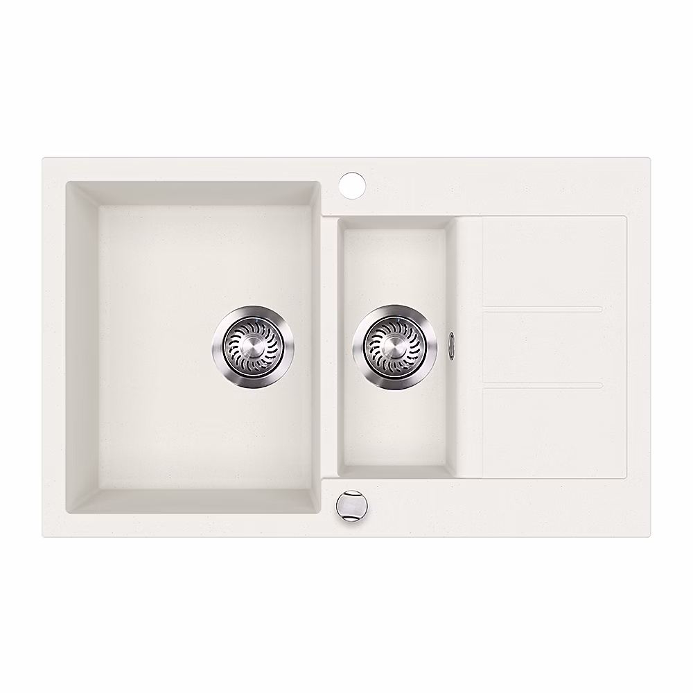 Bergström Evier Blanc 80 × 50cm avec 2 éviers et espace de séchage