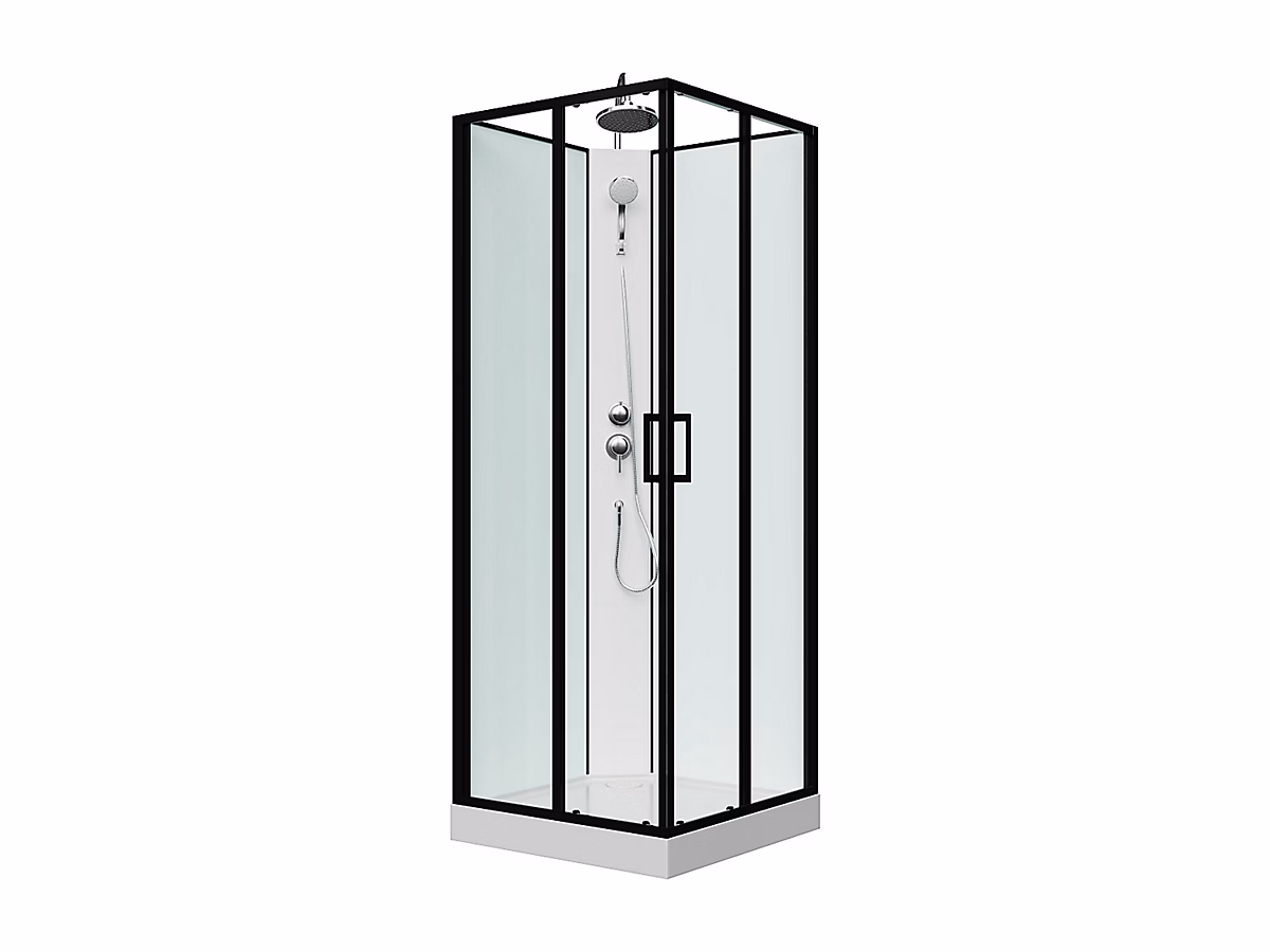 Cabine de douche carrée – Noir et blanc, L80 x L80 x H220 cm, SAMABI