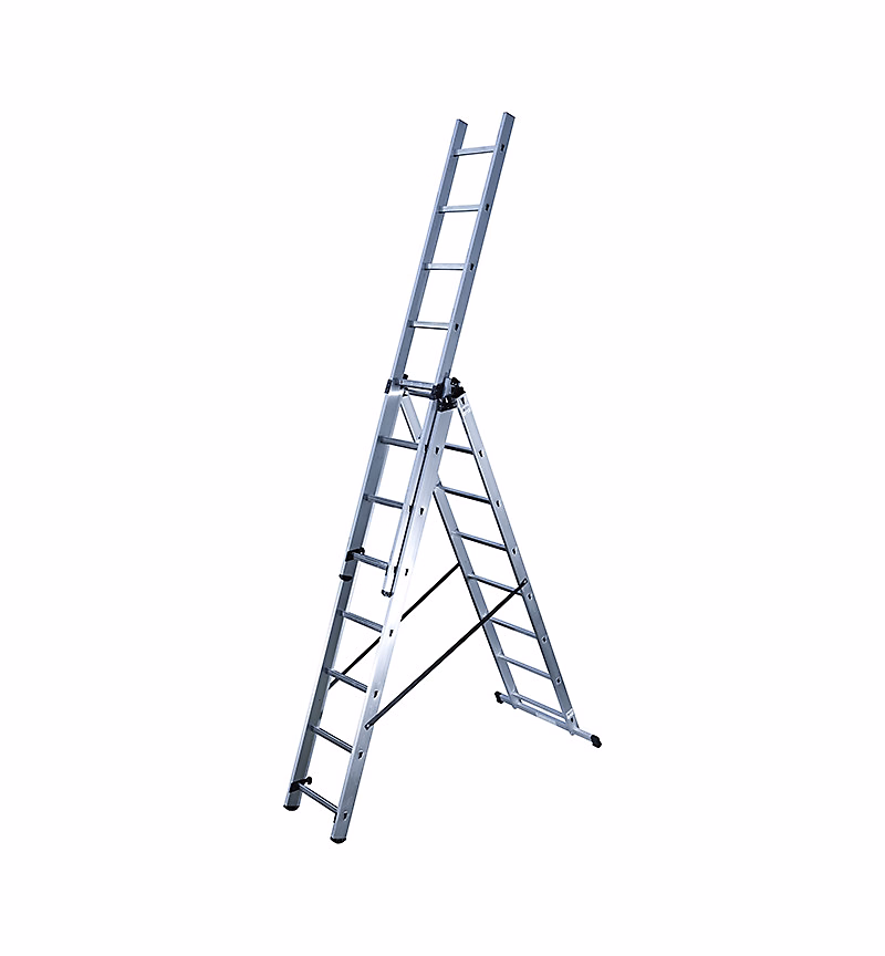 Echelle transformable 3 plans 3 × 8 échelons 5m/5 – 9m en aluminium Hailo Hobby