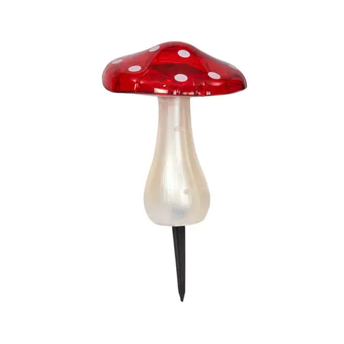 Balise solaire champignon magique coloris rouge en plastique effet blanc froid - Ø 18 x 23 cm