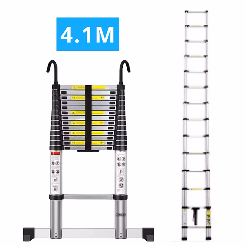 Echelle télescopique aluminium 14 marches H 4 – 1M avec crochets démontables et barre stabilisatrice