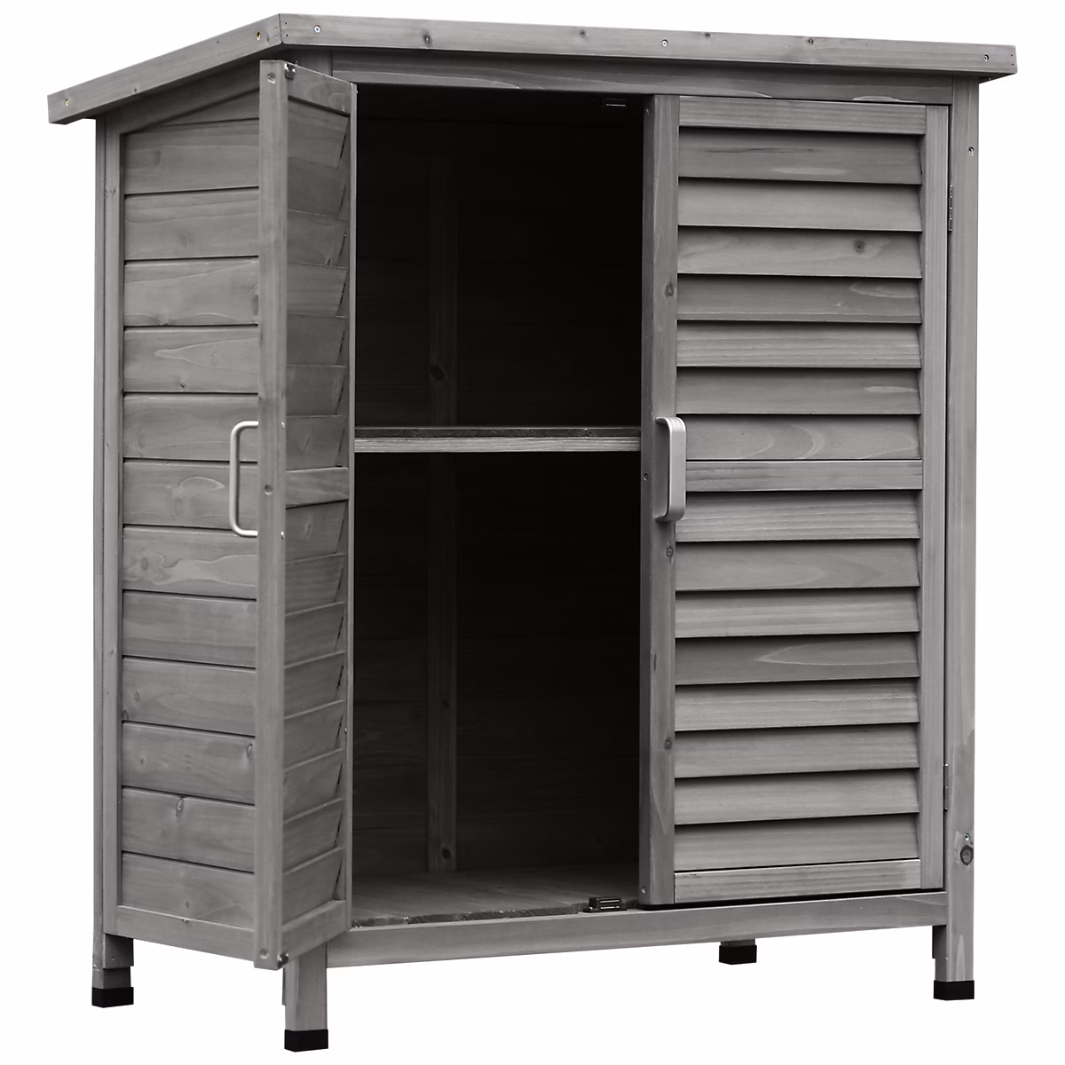 Armoire de jardin abri jardin sur pied dim. 87 × 46 × 96 cm étagère portes persiennes toit bitumé bois sapin autoclave gris