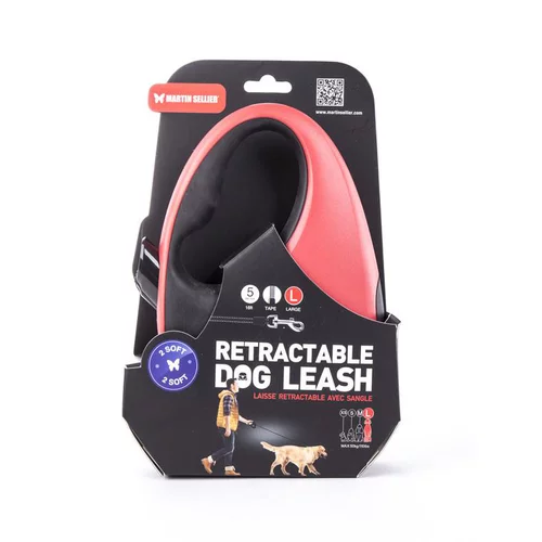 Laisse rétractable 2 Soft sangle coloris noir et rouge - L