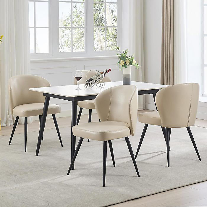 Chaises de Salle à Manger – PROMIRACAL, Lot de 4, Cuir Synthétique, Antidérapantes, Beige