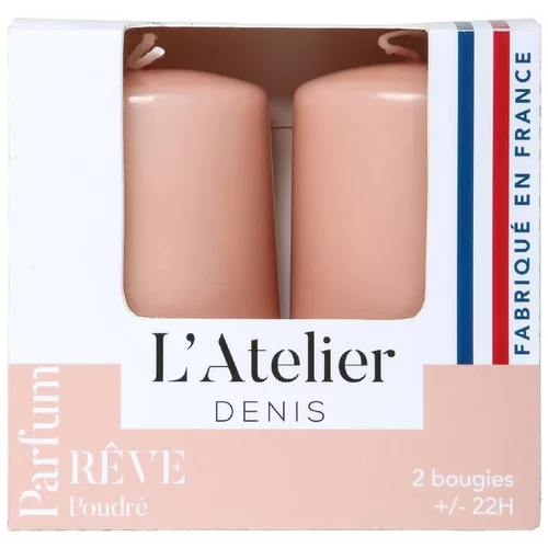 Bougies cylindriques rose parfum rêve poudré L’Atelier de Denis - L’étui de 2