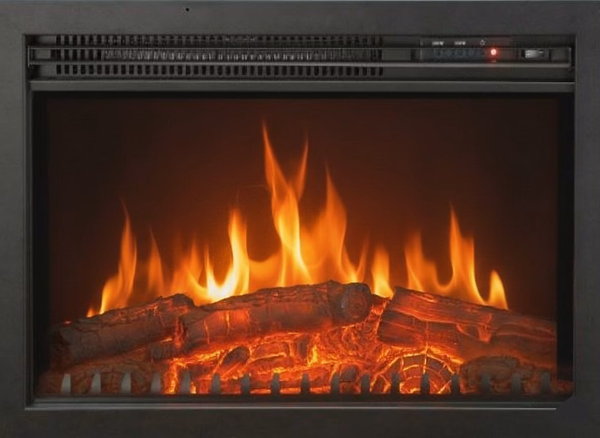 CHEMIN'ARTE – Insert électrique encastrable Oxford 61 cm Effet Flammes LED, Chauffage programmable, Télécommande