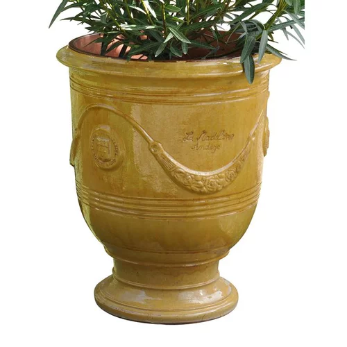 Vase Anduze tradition jaune en terre cuite émaillée H 68 x Ø 53 cm