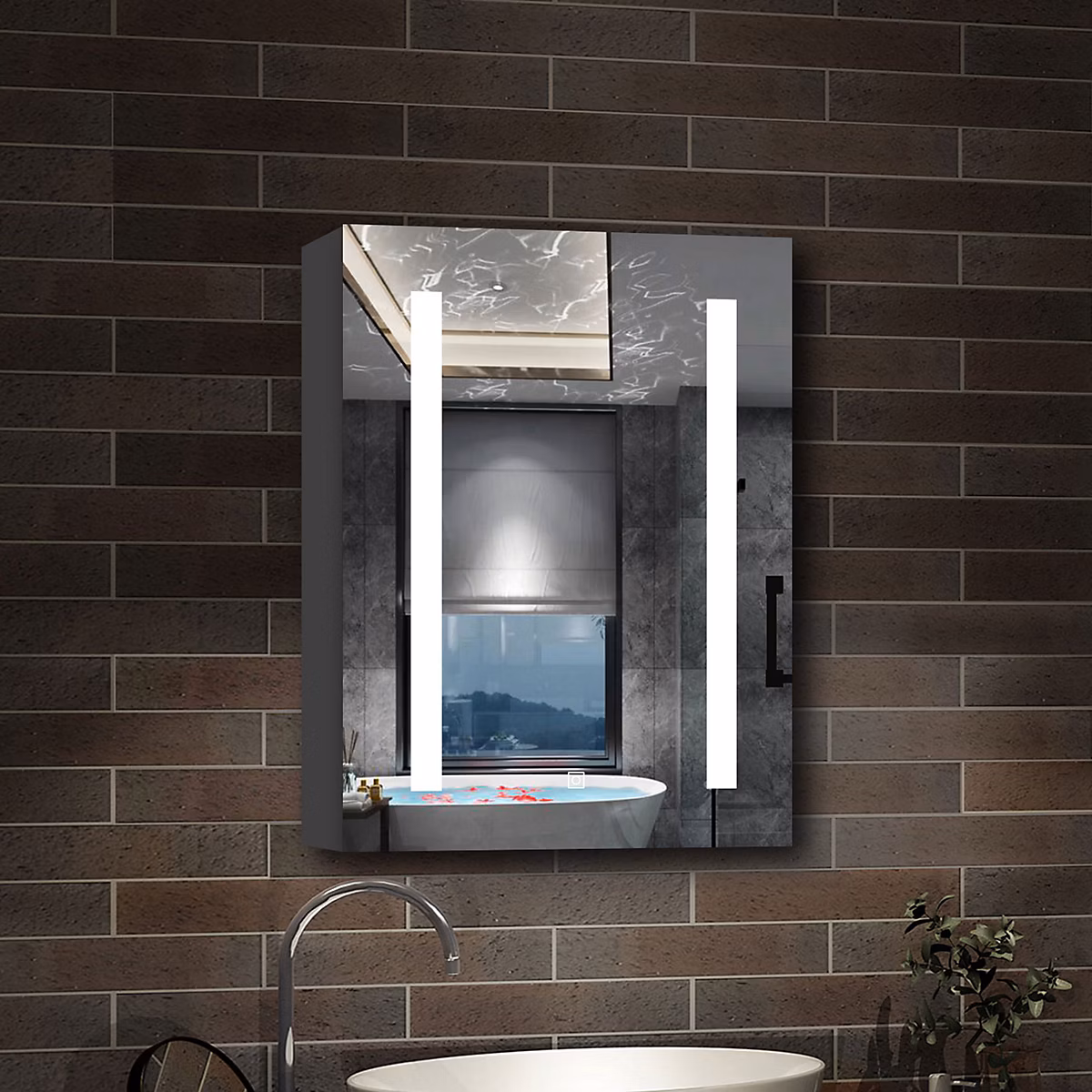 Armoire de toilette avec Miroir LED Anti-Buée – Éclairage 3 Couleurs et Prise Rasoir, Anthracite, 40 × 70 cm, AICA Sanitaire