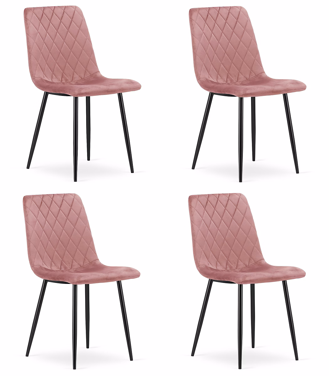 Chaise VALORA TURIN – Velours rose avec pieds noirs x 4