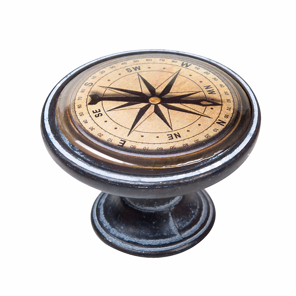 Bouton de meuble zamac diamètre 37 mm oxydé decapé boussole 1 piéces – lot de 12