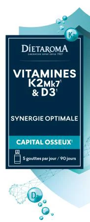 Complément alimentaire synergie optimale vitamines K2-Mk7 et D3 capital osseux Dietaroma - 20 ml