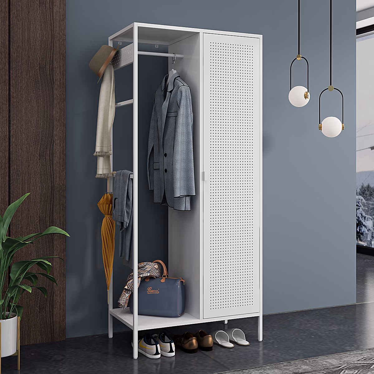Armoire de chambre Puumala avec 4 étagères acier 180 × 80 × 45 cm blanc en.casa