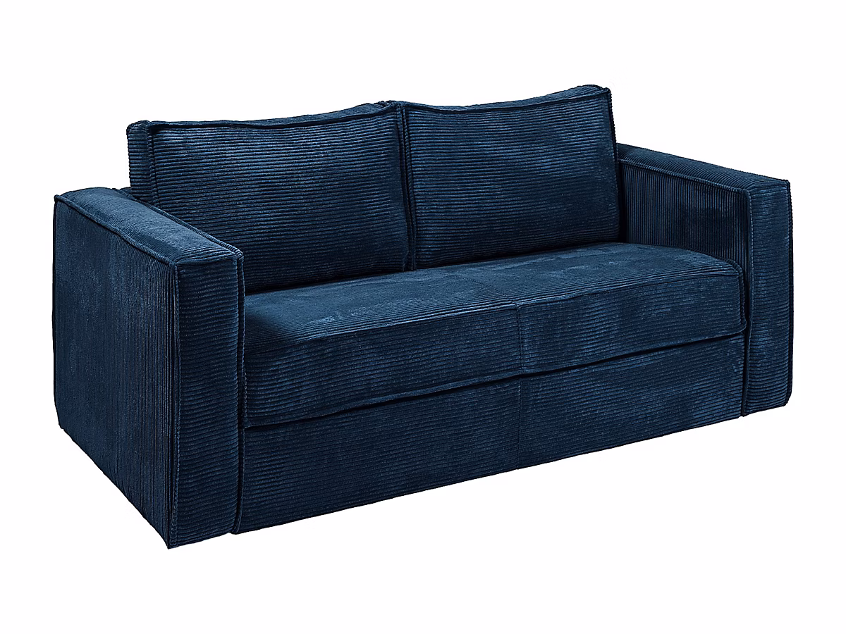 Canapé 3 places convertible express en velours côtelé bleu nuit | Couchage 140 cm – Matelas 18 cm LORETO
