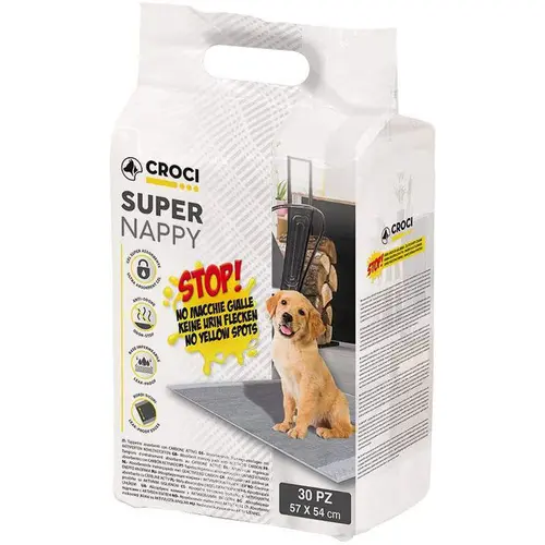 Lot de 50 tapis hygiéniques pour chien super nappy au charbon actif 30 pièces Crocy - 57 x 54 cm