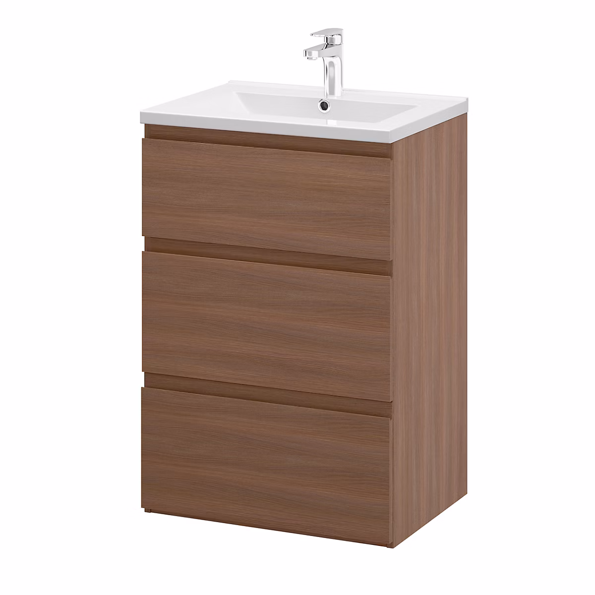 Meuble sous vasque à poser effet chêne foncé l.60 cm 3 tiroirs Imandra + plan vasque blanc céramique Nira – GoodHome