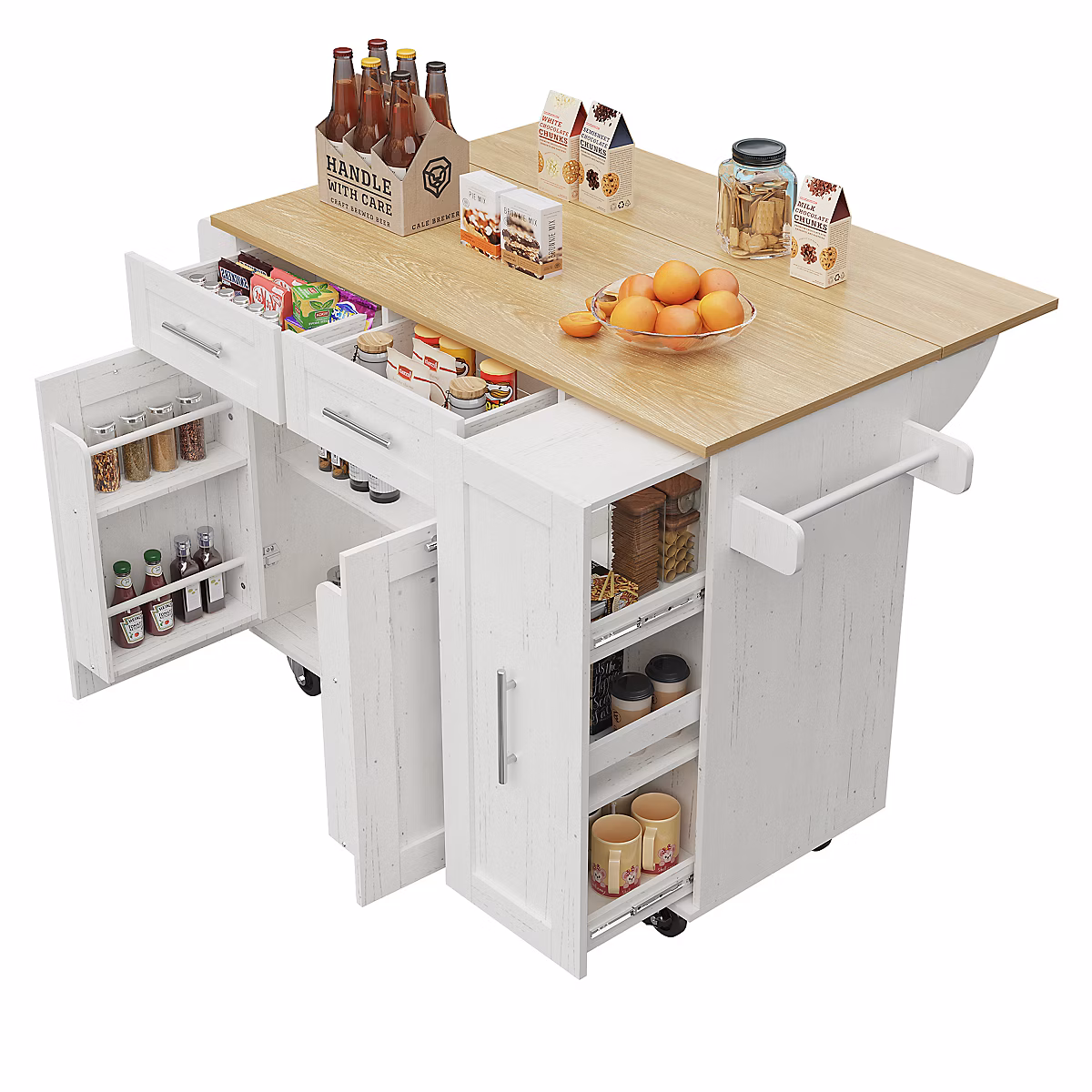 Buffet Moderne Avec Espace De Rangement Et Étagère à Collation Rétractable – Blanc