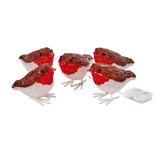 Ensemble de 5 rouge-gorge lumineux acryliques à 40 LED blanc froid pour intérieur ou extérieur - 10 cm