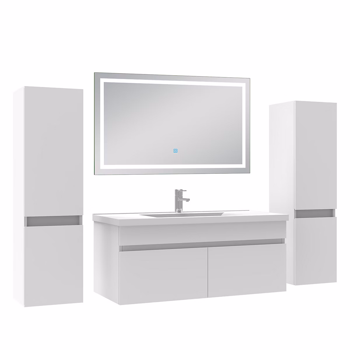 Ensemble meubles Salle de Bain 100cm avec colonne + miroir lumineux 3 couleurs blanc – Réf. ZPWDFLQHI5637763980