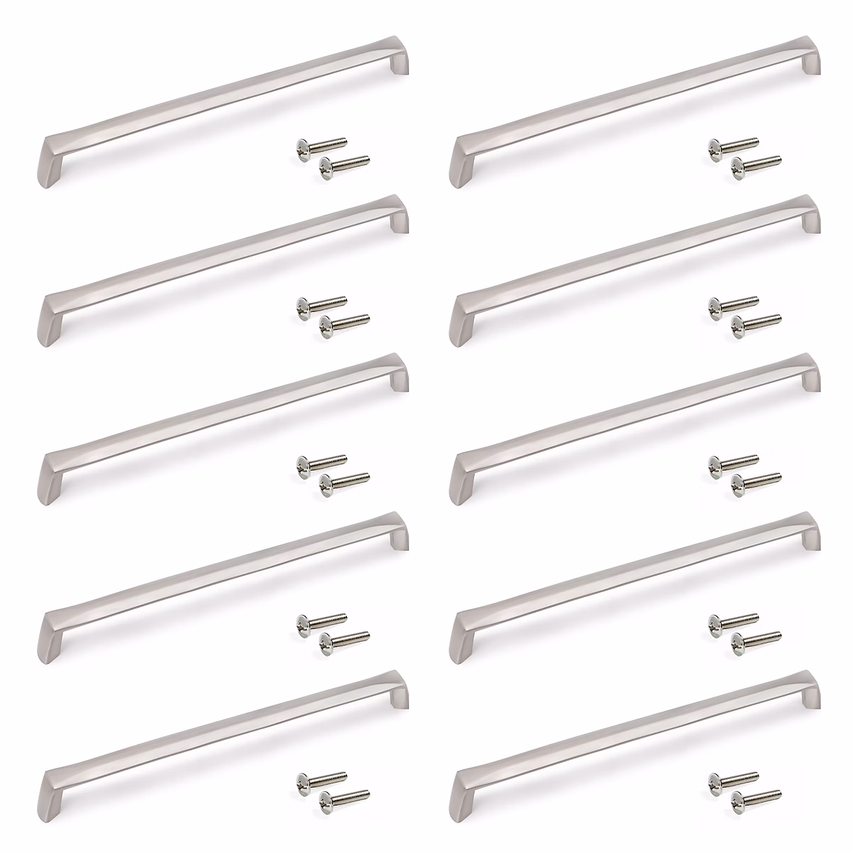Emuca Lot de 10 poignées pour meubles Canton – L206mm, entraxe 192mm, Zamak, Nickel satiné