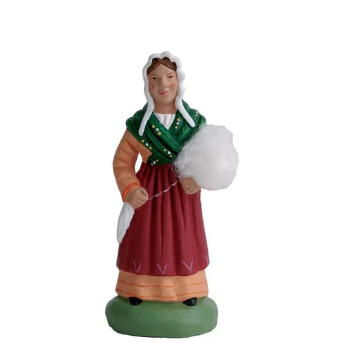 Santon pour crèche fileuse rouge - 7 cm