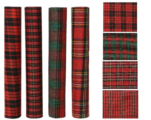 Chemin de table rouge et vert en polyester Tartan - 200 x 35 cm
