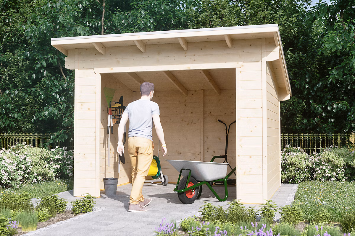 Abri de bûches SKAN HOLZ Ole 300 × 250cm – 28mm, non traité