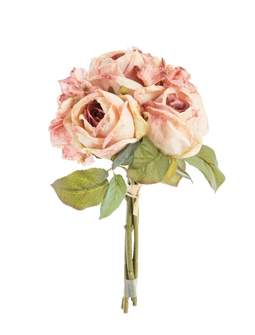 Fleur artificielle en papier bouquet de roses coloris rose - H 30 cm