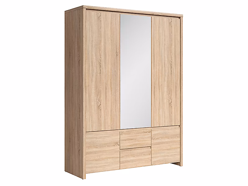 Armoire Placard de 5 portes avec miroir et 2 tiroirs – coloris chêne Sonoma, Longueur 153,5 x Hauteur 211 x Profondeur 55,5 cm