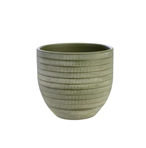 Cache-pot en céramique vert mat Sulco – 24 x 22 cm
