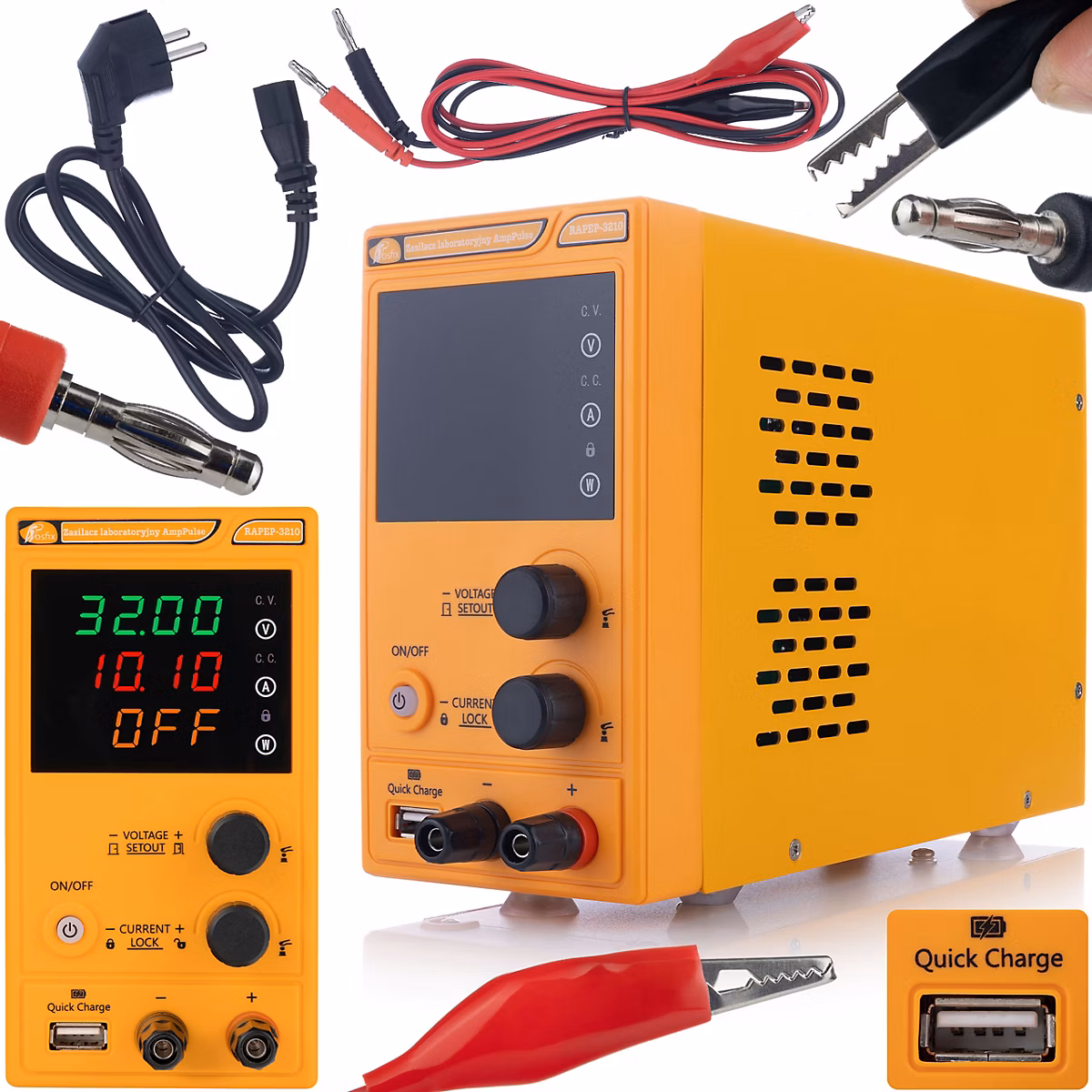 Alimentation de Laboratoire AmpPulse RAPEP – 3210, 32V 10A, Haute Précision, Écran LCD, USB QC, Sécurité ROSFIX
